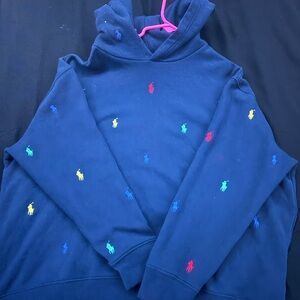 Navy Hoodie with Multicolor Embroidered Logos